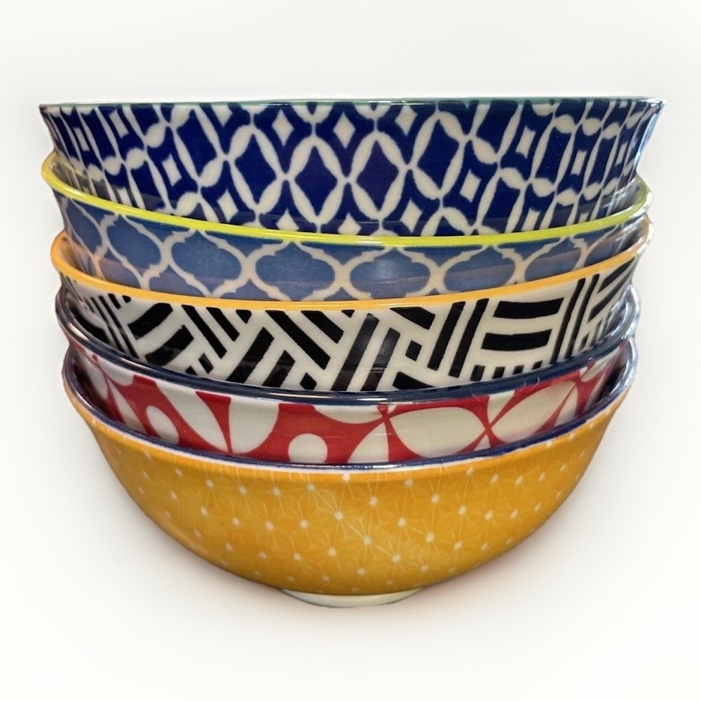 Set Of 5 Certified Int'l Multi Color Bowls 4.5" D Soup Microwave Dishwasher Safe